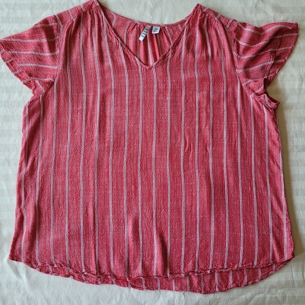 ELLE Women's Striped Red Top Short Sleeves Sixe XXL - Picture 1 of 9